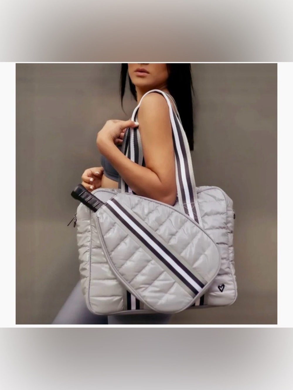 NWT preneLOVE tennis/pickle ball puffer sports bag in battleship gray
